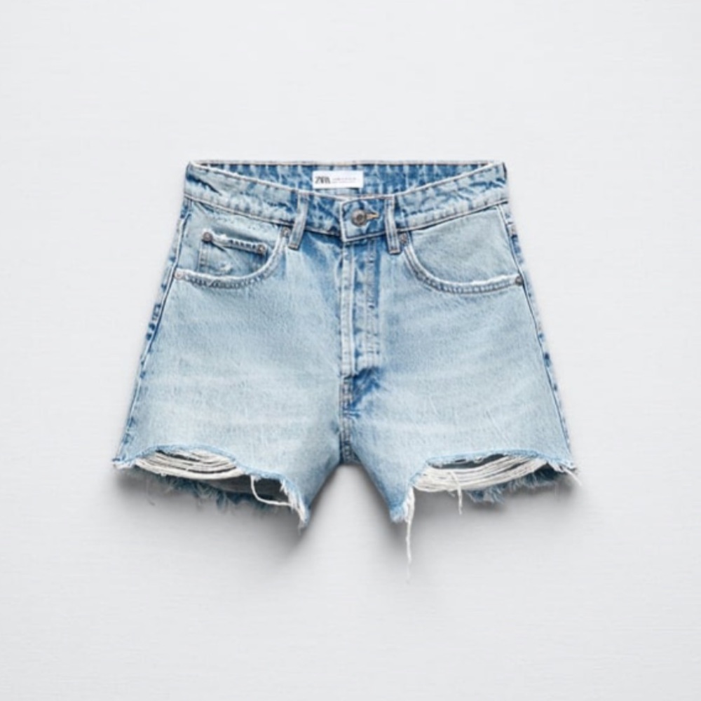 Zara high rise denim shorts in light blue